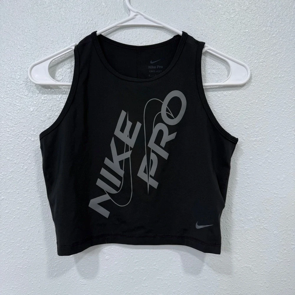 Nike Pro Dri-FIT Womens Black Graphic Cropped Tank Top FB5261-010 Medium